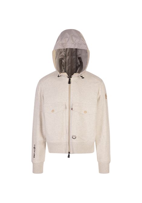 Giacca Imbottita In Felpa Beige Chiaro Melange Con Cappuccio